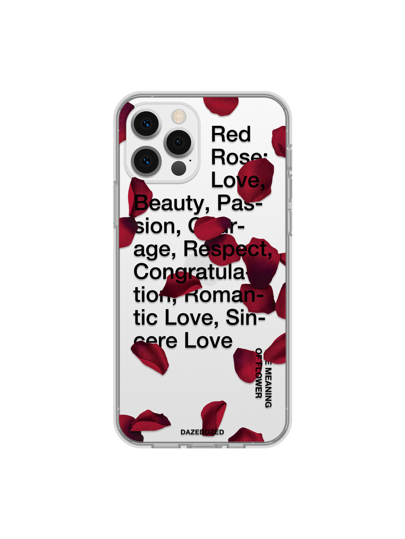 Red Rose Petals Phone Case, Black Text